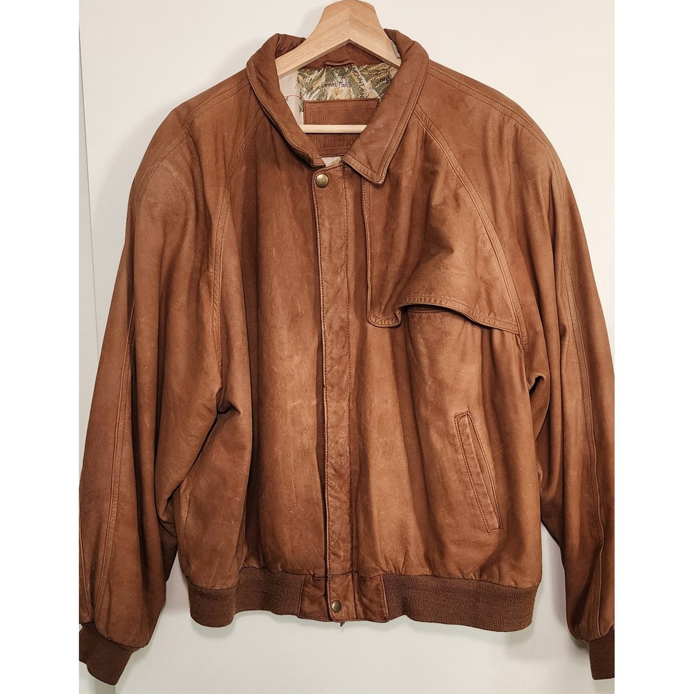 VTG Marlboro Adventure Team Genuine Leather Bomber Jacket Mens Size Medium Brown